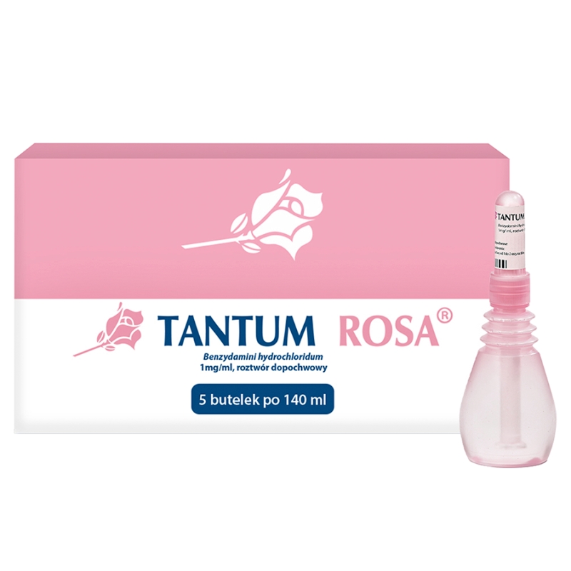 Tantum Rosa, roztwór dopochwowy na objawy infekcji i podrażnienia intymne,  5 buteleczek x 140 ml