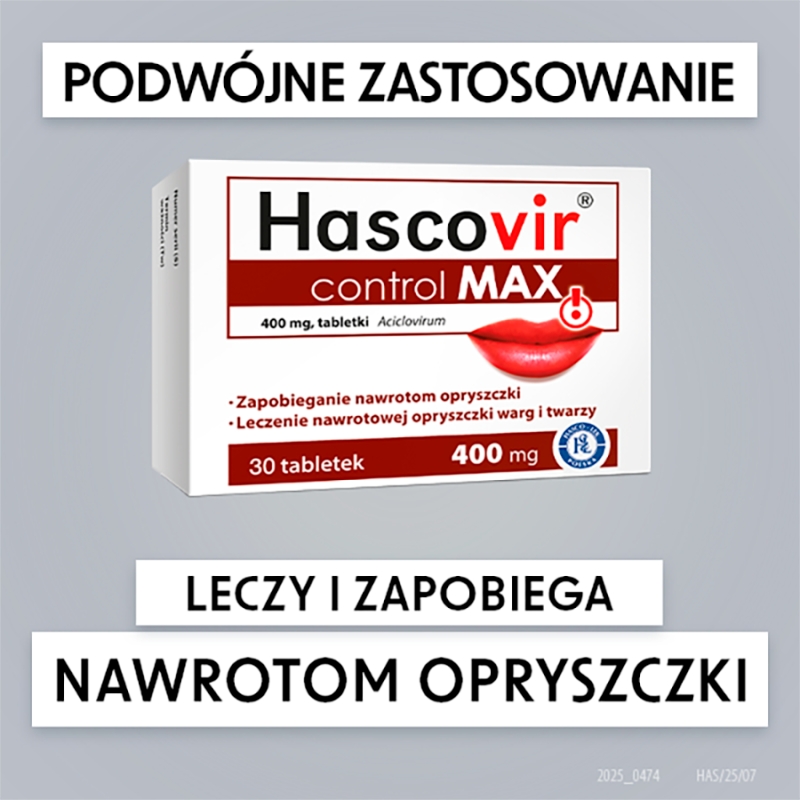 Hascovir Control MAX, tabletki stosowane w celu leczenia opryszczki pospolitej, 30 szt.