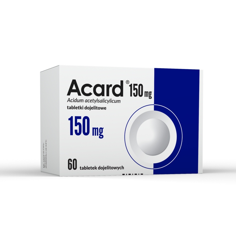 Acard 150 mg, tabletki dojelitowe stosowne w chorobach niedokrwiennych serca, 60 szt.