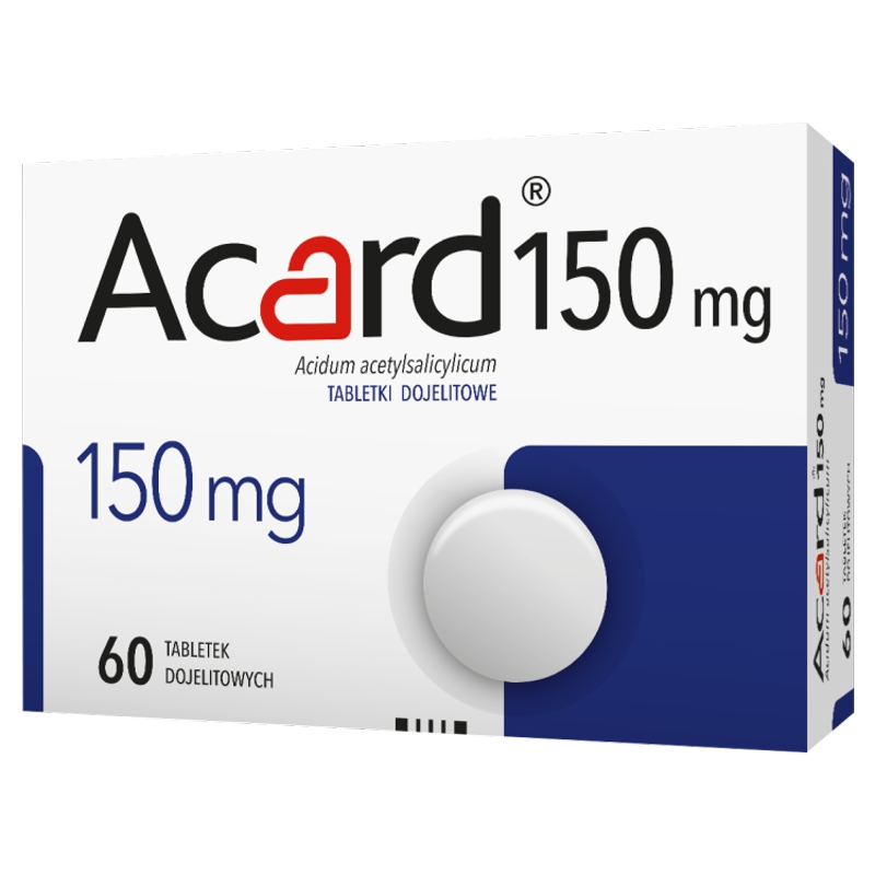 Acard 150 mg, tabletki dojelitowe stosowne w chorobach niedokrwiennych serca, 60 szt.