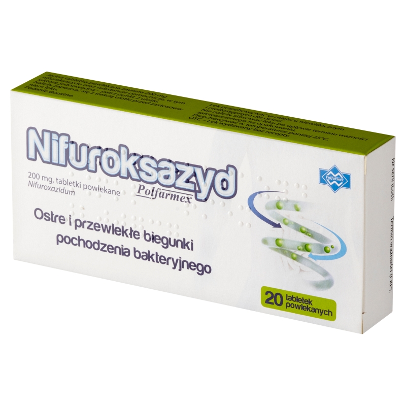 Nifuroksazyd  200 mg, 20 tabletek powlekanych