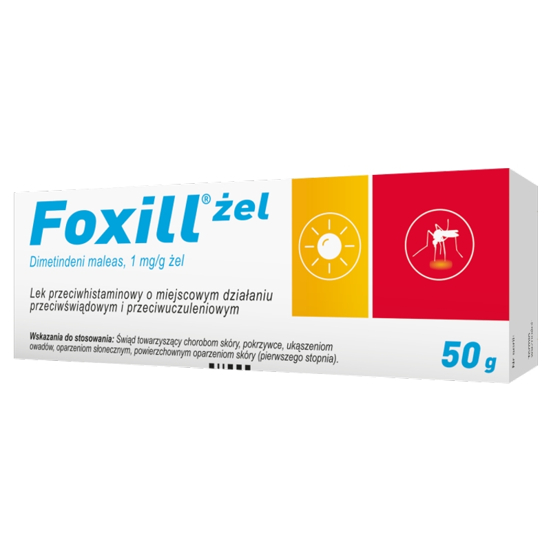 Foxill, żel przeciwhistaminowy o działaniu przeciwświądowym i przeciwuczuleniowym, 50 g