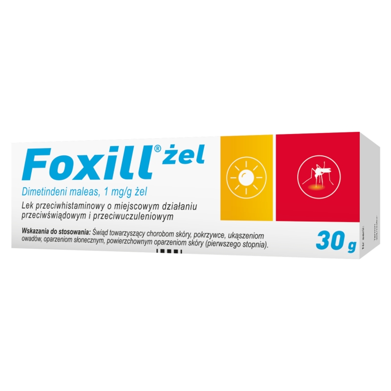 Foxill, żel łagodzący świąd towarzyszący chorobom skóry, pokrzywce, ukąszeniom owadów, oparzeniom słonecznym, 30 g