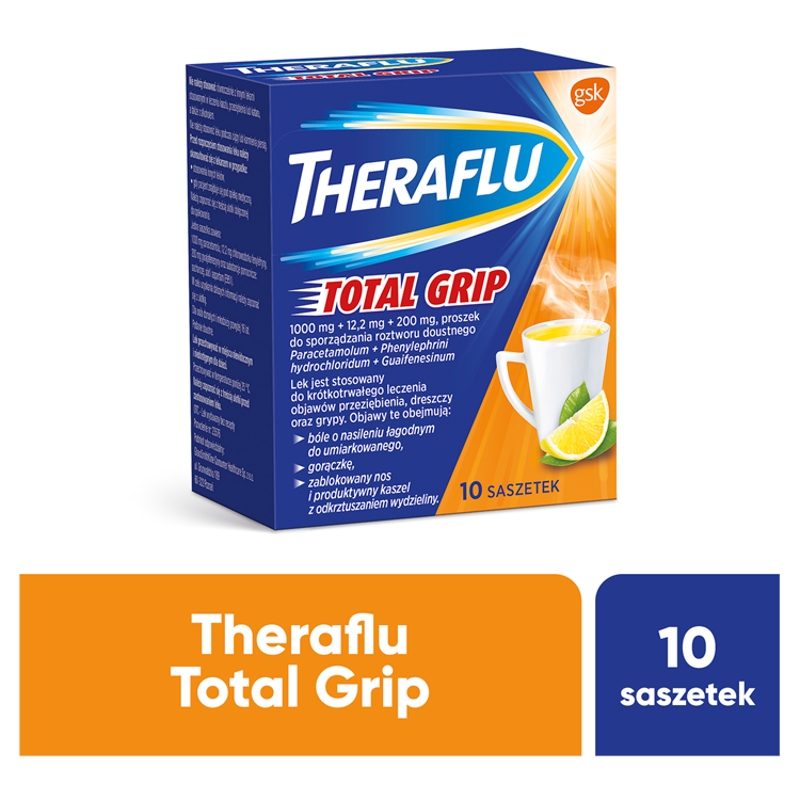 Theraflu Total Grip, proszek wspomagający leczenie przeziębienia i grypy, 10 szt.
