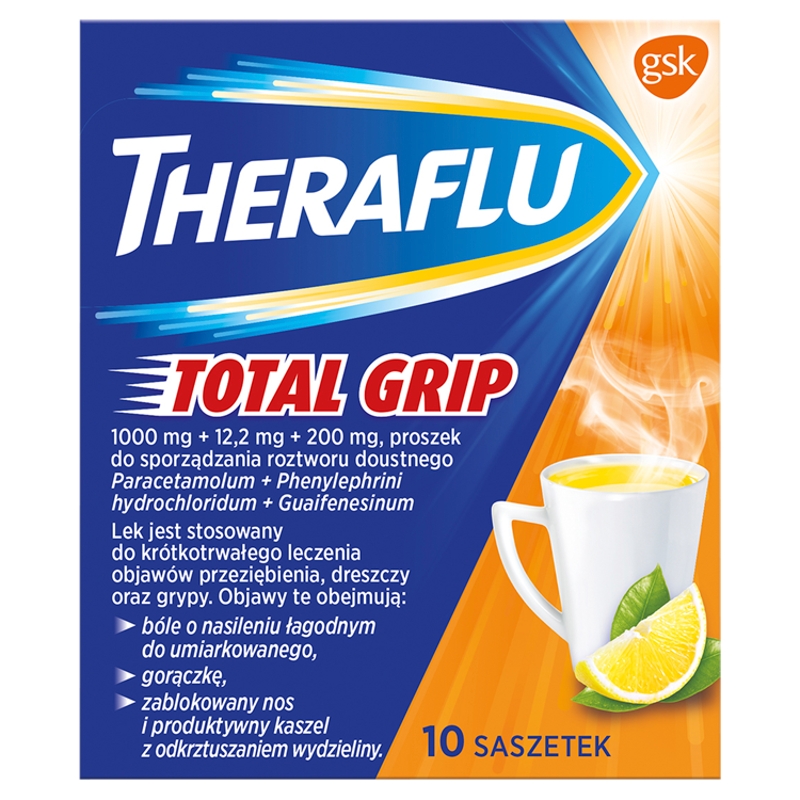 Theraflu Total Grip, proszek wspomagający leczenie przeziębienia i grypy, 10 szt.
