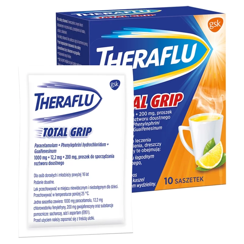 Theraflu Total Grip, proszek wspomagający leczenie przeziębienia i grypy, 10 szt.