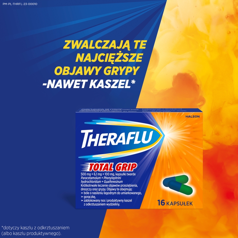 Theraflu Total Grip, kapsułki na objawy przeziębienia, grypy oraz dreszcze, 16 szt.
