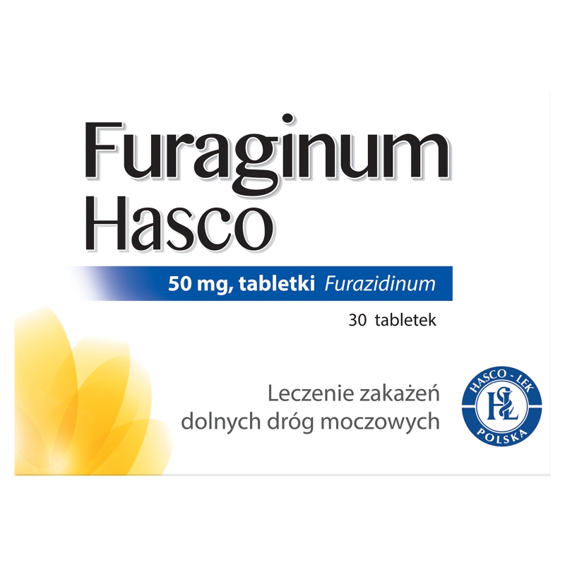 Furaginum Hasco tabletki stosowane w leczeniu zakażeń dolnych dróg moczowych, 30 szt.