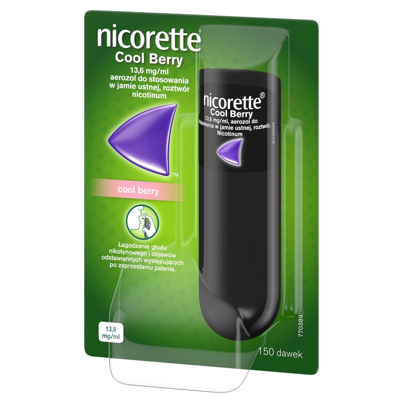 Nicorette Cool Berry, aerozol gaszący głód nikotynowy, 150 dawek KRÓTKA