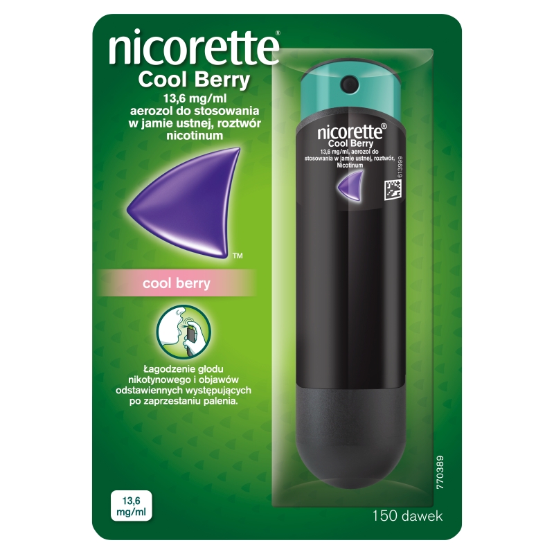 Nicorette Cool Berry aerozol gaszący głód nikotynowy, 150 dawek