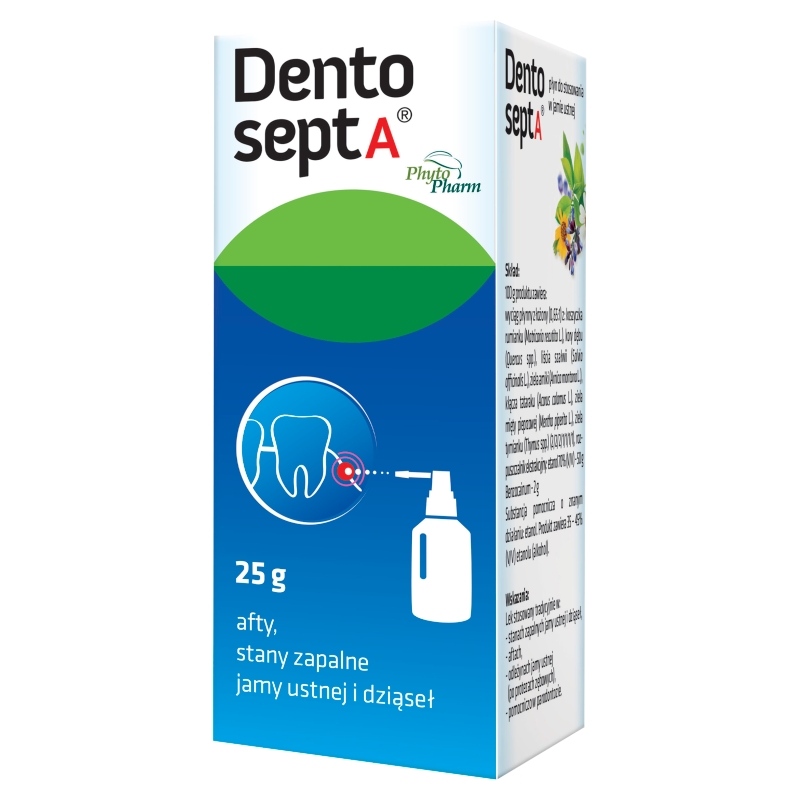 Dentosept A, płyn na stany zapalne jamy ustnej, dziąseł, afty, butelka z aplikatorem 25 g