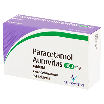 Paracetamol Aurovitas 500 mg, tabletki przeciwbólowe i przeciwgorączkowe, 24 szt.