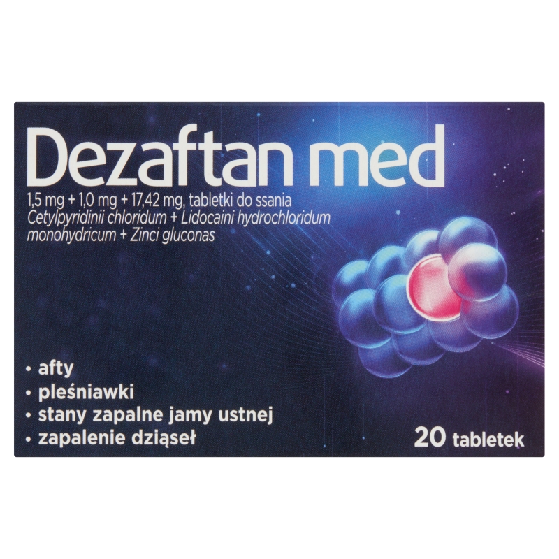 Dezaftan med, tabletki do ssania na afty, pleśniawki, stany zapalne jamy ustnej, dziąseł, 20 szt.