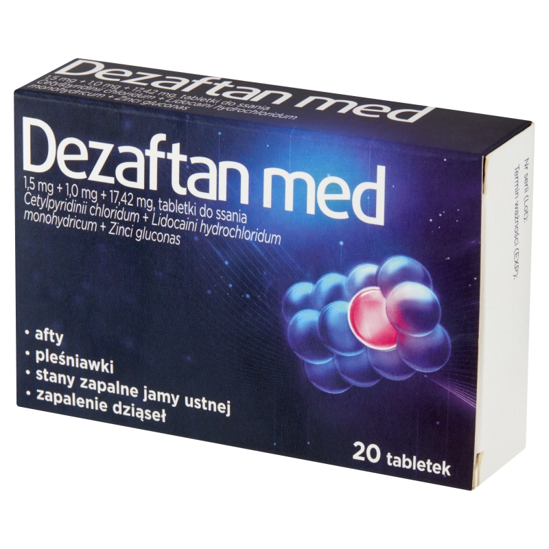 Dezaftan med, tabletki do ssania na afty, pleśniawki, stany zapalne jamy ustnej, dziąseł, 20 szt.