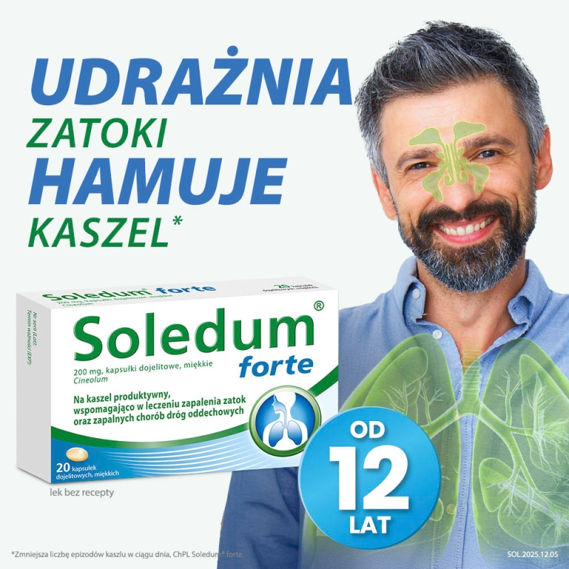 Soledum forte , kapsułki wspomagające w kaszlu i leczeniu zapalenia zatok, 20 szt.