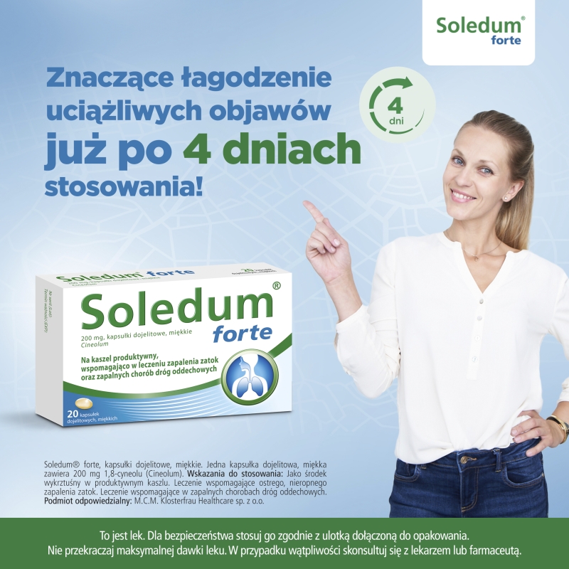 Soledum forte , kapsułki wspomagające w kaszlu i leczeniu zapalenia zatok, 20 szt.
