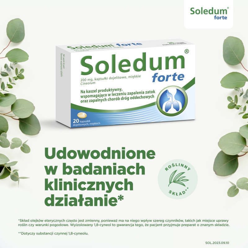 Soledum forte , kapsułki wspomagające w kaszlu i leczeniu zapalenia zatok, 20 szt.