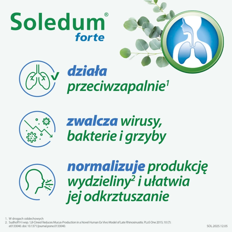Soledum forte , kapsułki wspomagające w kaszlu i leczeniu zapalenia zatok, 20 szt.