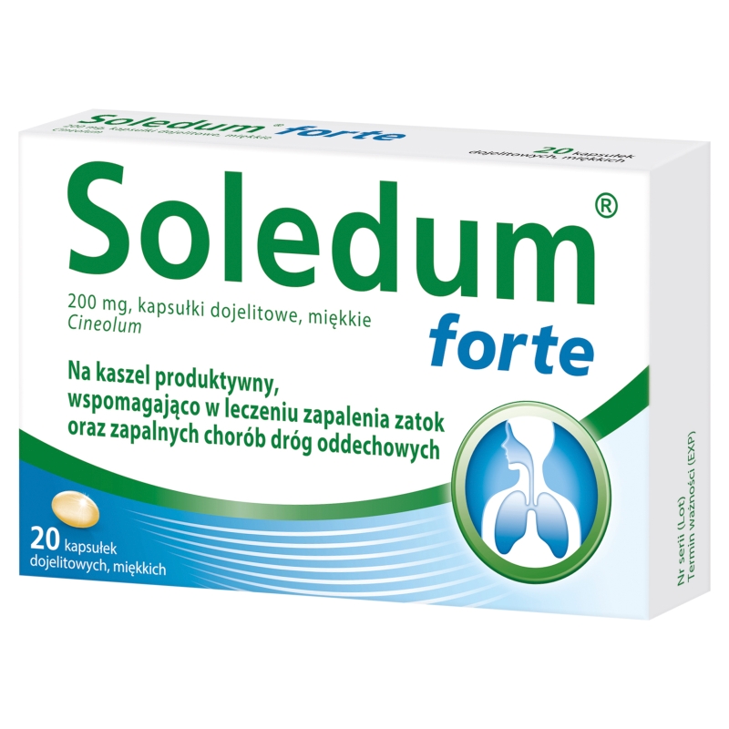 Soledum forte , kapsułki wspomagające w kaszlu i leczeniu zapalenia zatok, 20 szt.