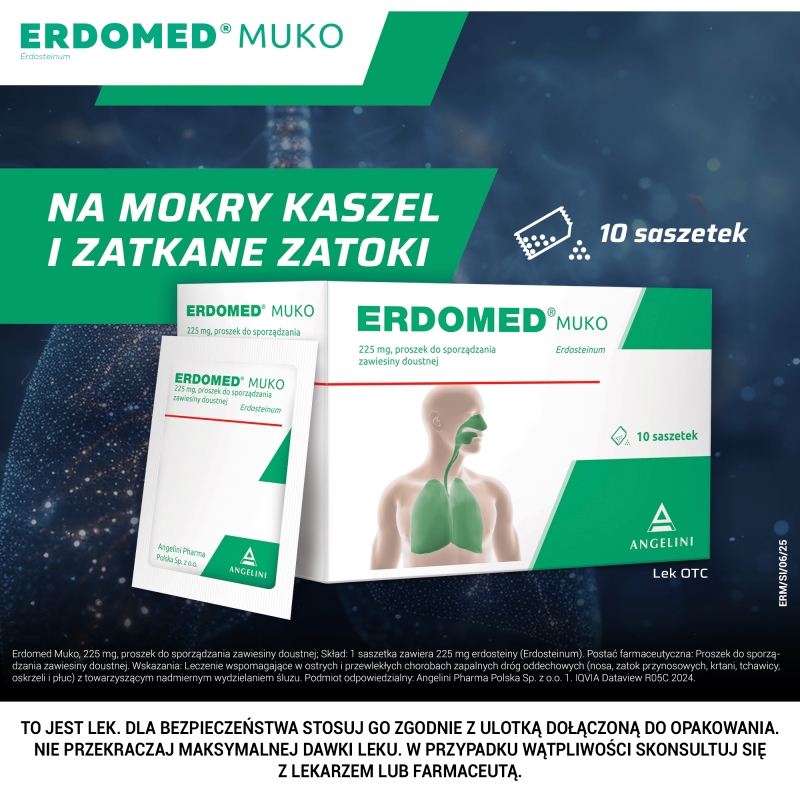 Erdomed Muko, proszek na stany zapalne dróg oddechowych, 10 sasz.