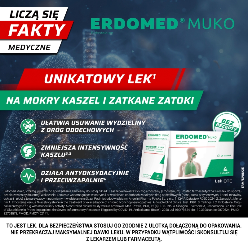 Erdomed Muko, proszek na stany zapalne dróg oddechowych, 10 sasz.