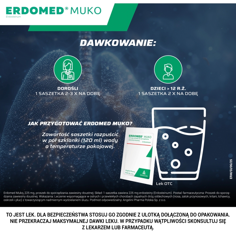 Erdomed Muko, proszek na stany zapalne dróg oddechowych, 10 sasz.