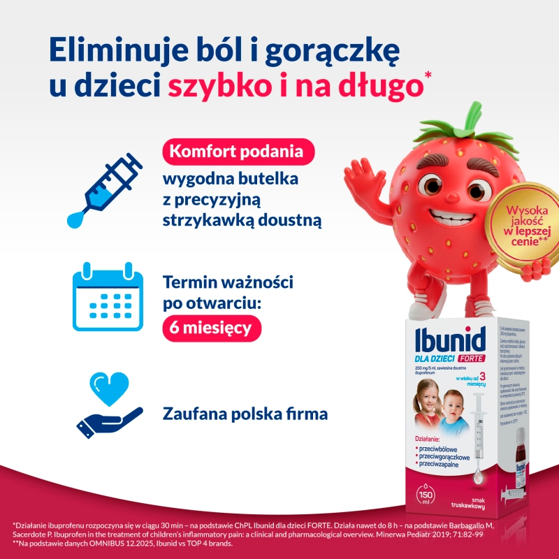 Ibunid Forte 200 mg/5ml , zawiesina doustna, smak truskawkowy 150 ml