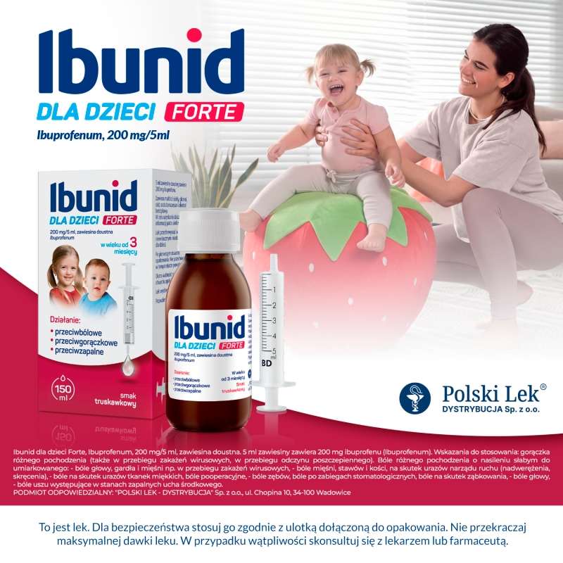 Ibunid Forte 200 mg/5ml , zawiesina doustna, smak truskawkowy 150 ml