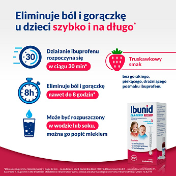 Ibunid dla dzieci Forte, zawiesina doustna przeciwbólowa i przeciwgorączkowa o smaku truskawkowym, 100 ml