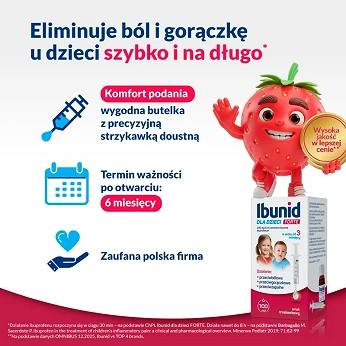 Ibunid dla dzieci Forte, zawiesina doustna przeciwbólowa i przeciwgorączkowa o smaku truskawkowym, 100 ml