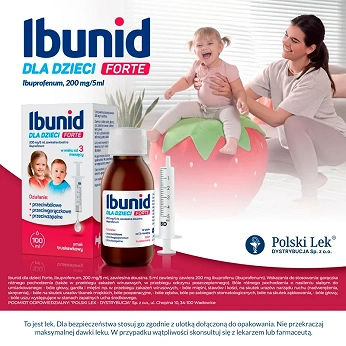 Ibunid dla dzieci Forte, zawiesina doustna przeciwbólowa i przeciwgorączkowa o smaku truskawkowym, 100 ml