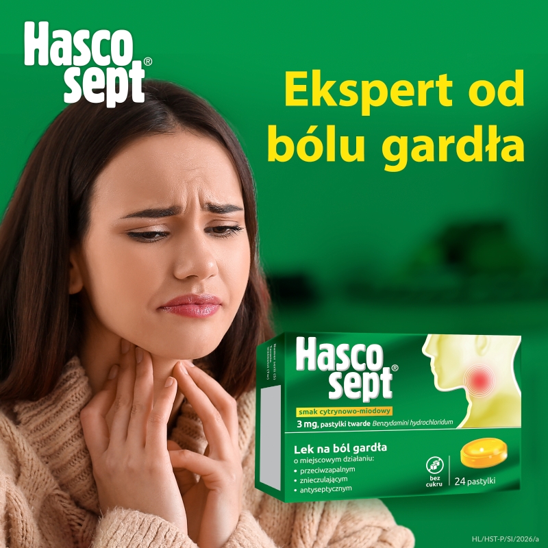 Hascosept , pastylki na ból gardła o smaku cytrynowo-miodowym, 24 szt.