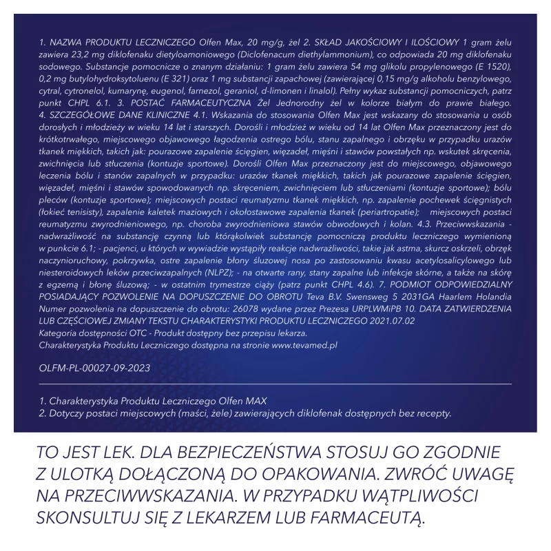 Olfen MAX , żel przeciwbólowy ma mięśnie i stawy, 100 g
