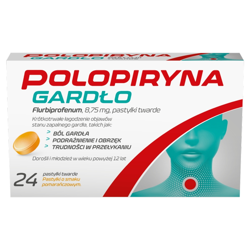 Polopiryna Gardło, pastylki na ból gardła o smaku pomarańczowym, 24 szt.