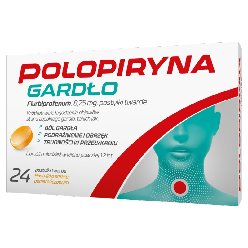 Polopiryna Gardło, pastylki na ból gardła o smaku pomarańczowym, 24 szt.