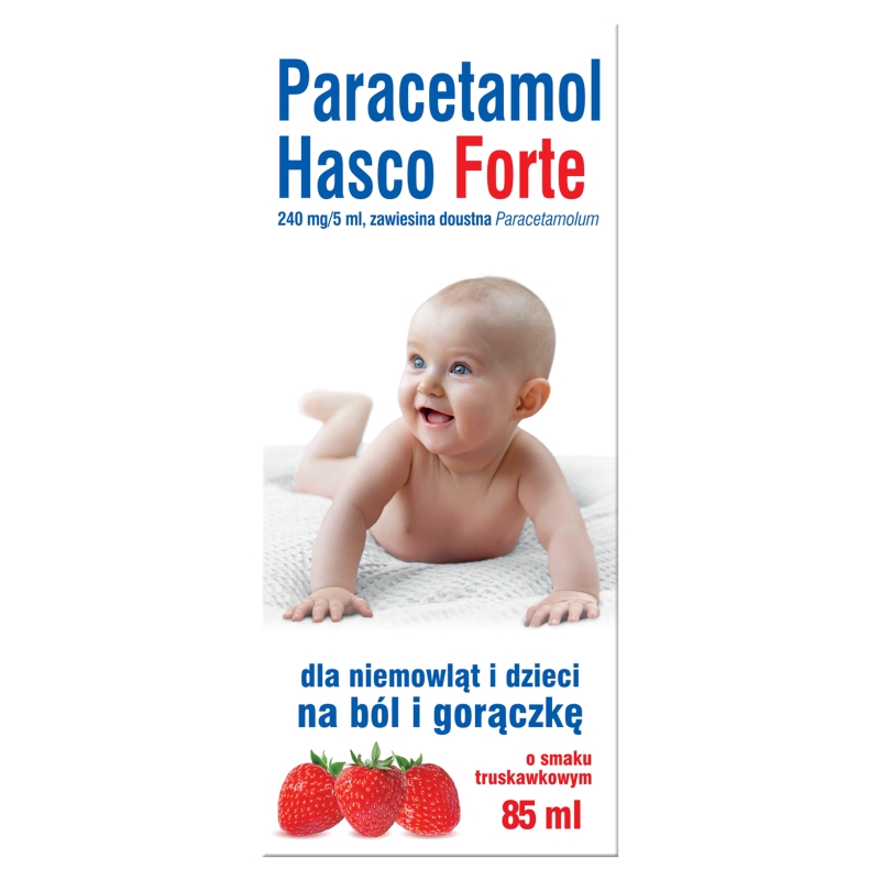 Paracetamol Hasco Forte  zawiesina na ból i gorączkę dla dzieci i niemowląt o smaku truskawkowym, 85 ml