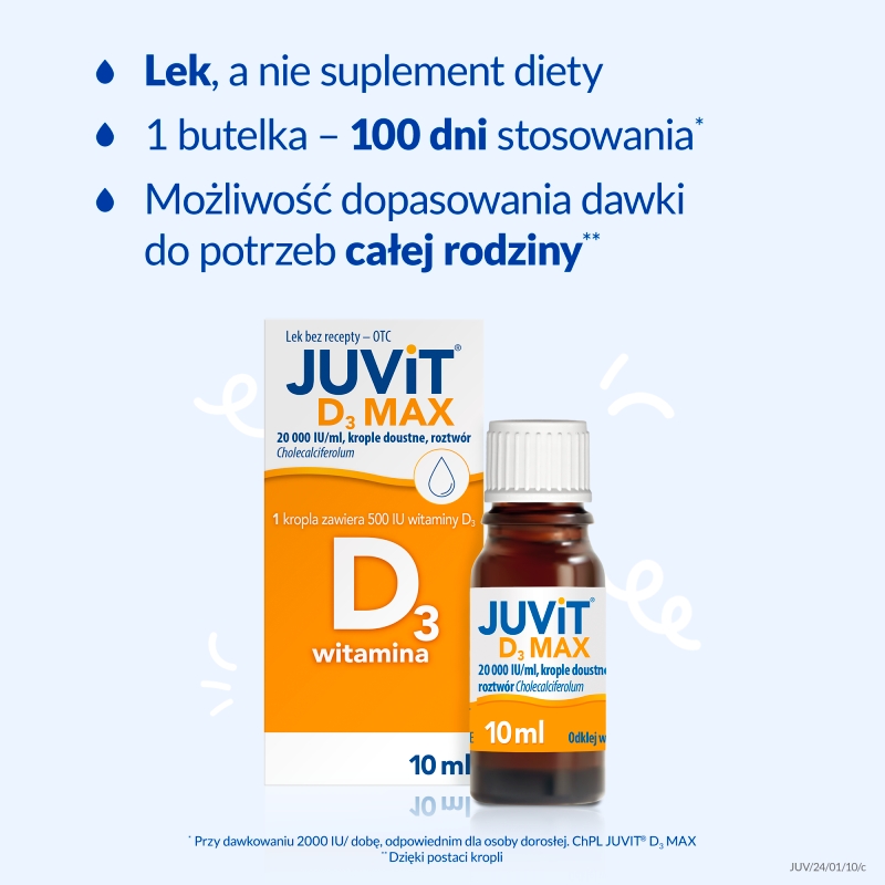 Juvit D3 Max 20 000 j.m., krople z witaminą D3 dla dzieci, 10 ml
