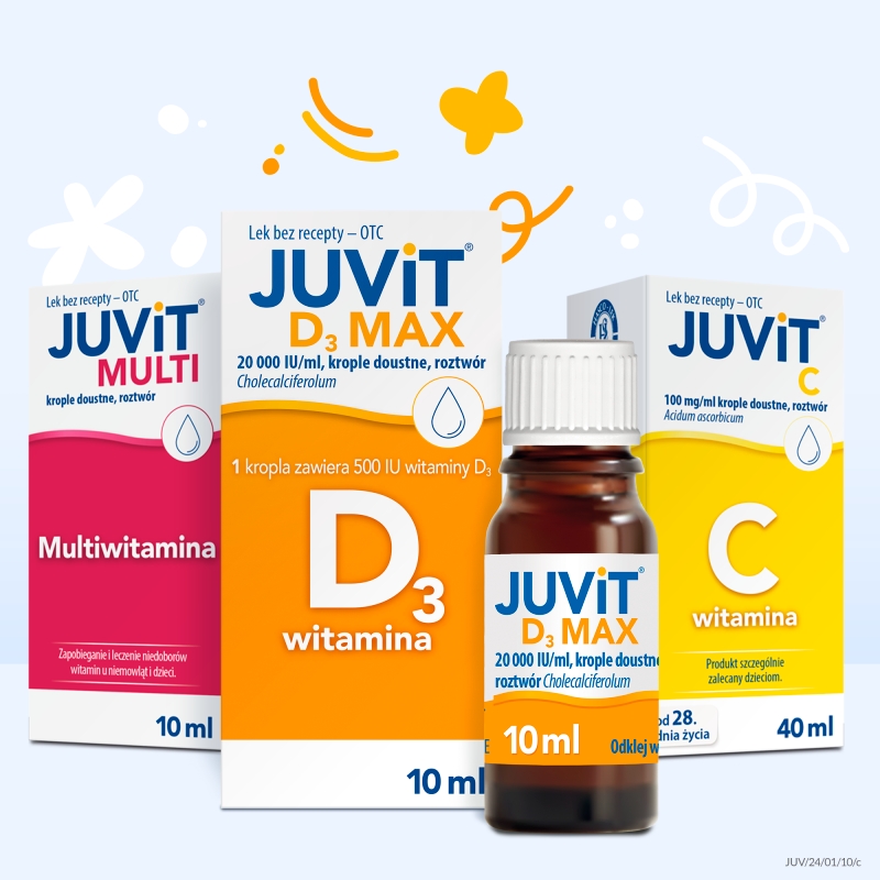 Juvit D3 Max 20 000 j.m., krople z witaminą D3 dla dzieci, 10 ml