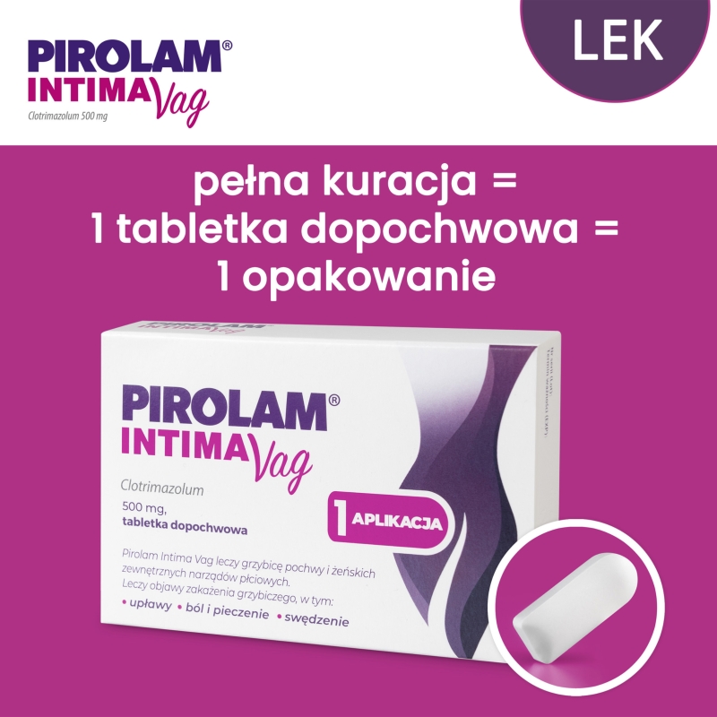 Pirolam Intima Vag 500 mg, tabletki dopochwowe na objawy zakażenia grzybiczego, 1 szt.