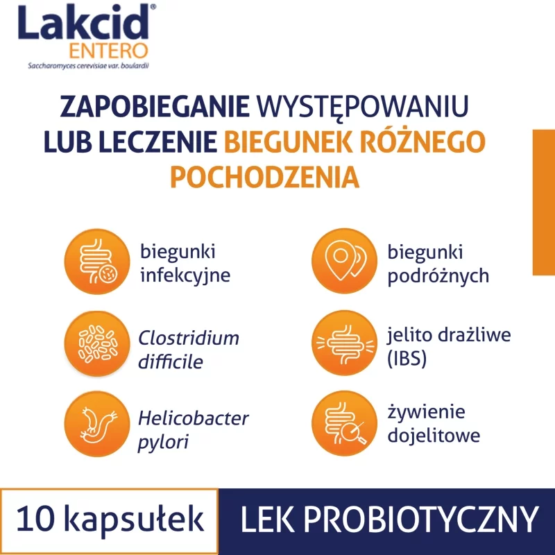Lakcid ENTERO , kapsułki twarde na objawy biegunek różnego pochodzenia, 10 szt.