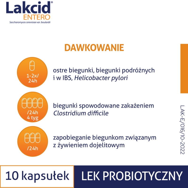 Lakcid ENTERO , kapsułki twarde na objawy biegunek różnego pochodzenia, 10 szt.