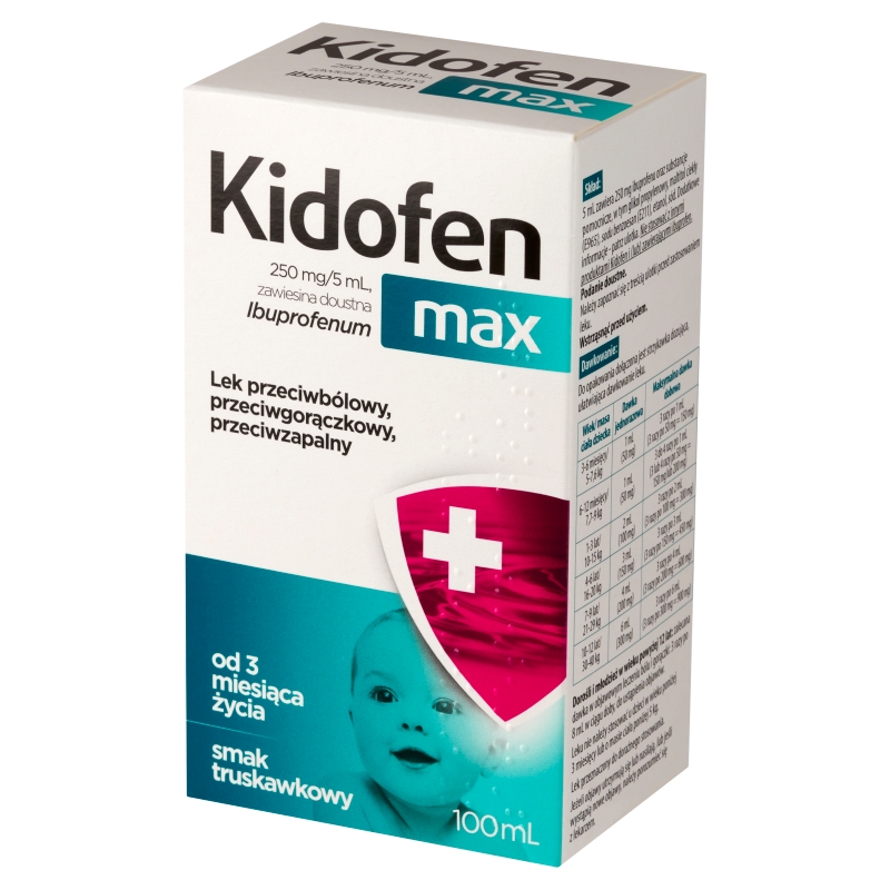Kidofen Max , zawiesina przeciwbólowa i przeciwgorączkowa o smaku truskawkowym dla dzieci, 100 ml