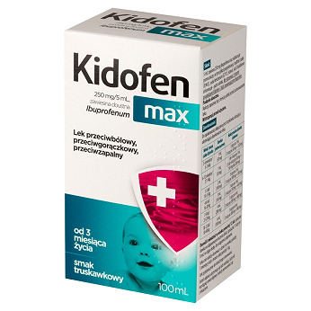 Kidofen Max , zawiesina przeciwbólowa i przeciwgorączkowa o smaku truskawkowym dla dzieci, 100 ml