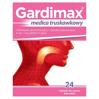 Gardimax Medica Junior, tabletki do ssania dla dzieci łagodzące ból gardła o smaku truskawkowym, 24 szt.