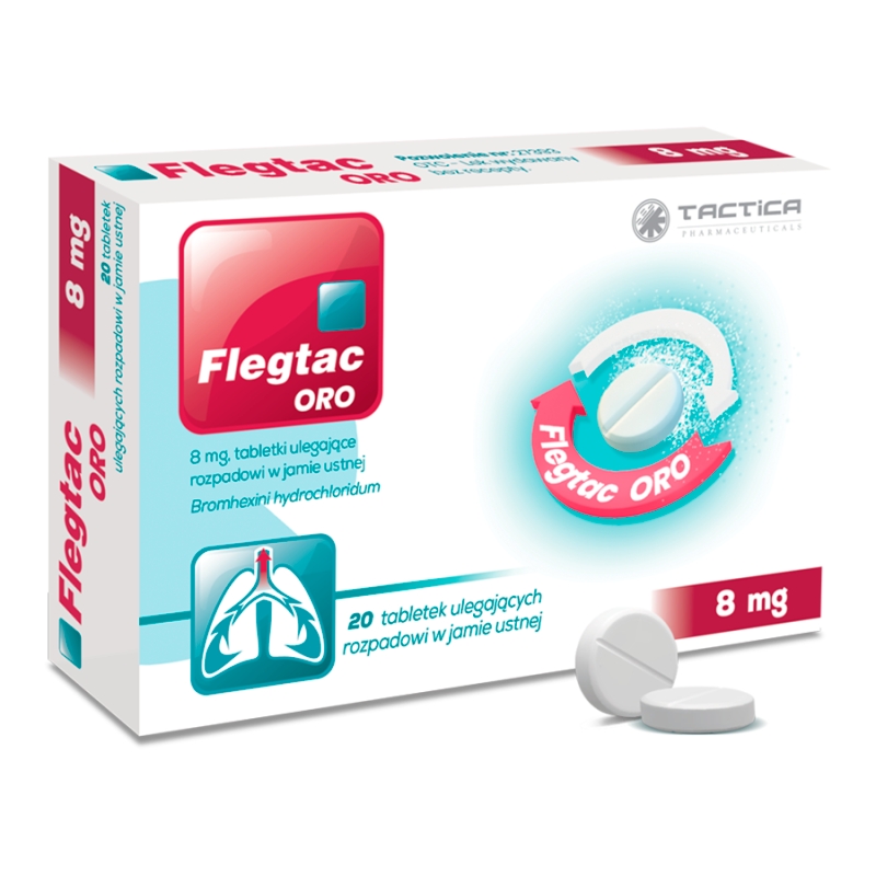 Flegtac ORO, 8 mg, 20 tabletek ulegających rozpadowi w jamie ustnej