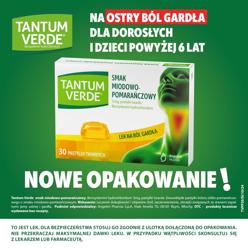 Tantum Verde, 30 pastylek do ssania, miodowo-pomarańczowe