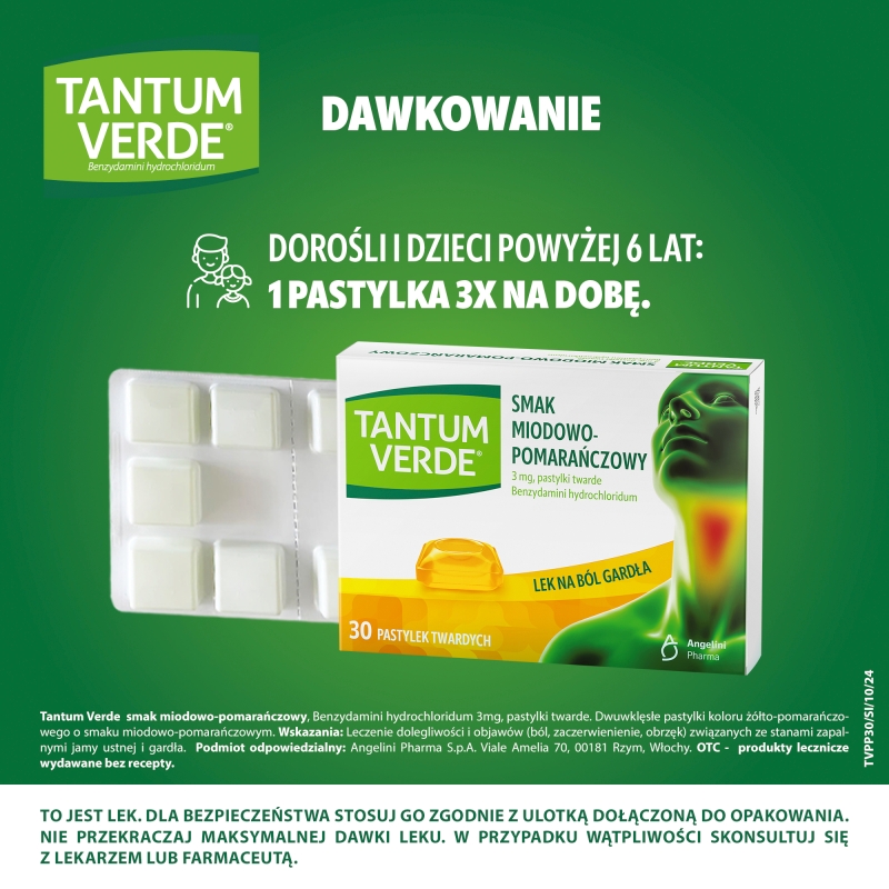 Tantum Verde, 30 pastylek do ssania, miodowo-pomarańczowe