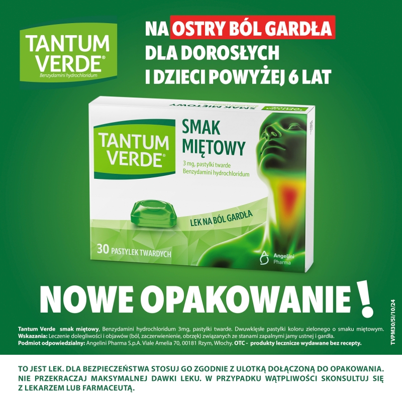 Tantum Verde, 30 pastylek do ssania, smak miętowy