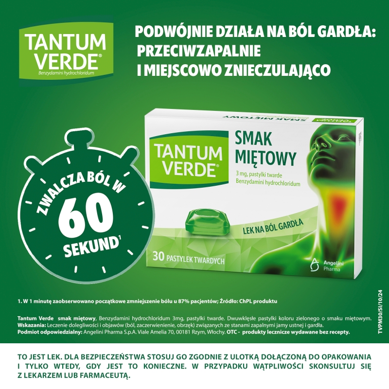 Tantum Verde, 30 pastylek do ssania, smak miętowy