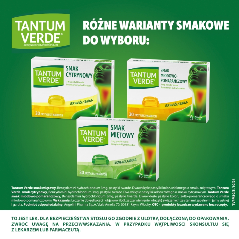 Tantum Verde, 30 pastylek do ssania, smak miętowy